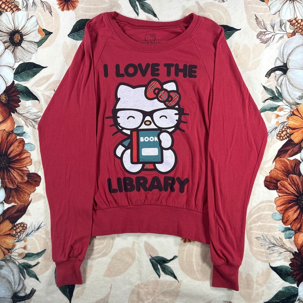Vintage Y2K Hello Kitty Sanrio Library Graphic Crewneck Sweatshirt Red Size S